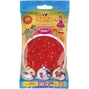 Perler, Midi 1000 stk – Gjennomsiktig rød – Hama