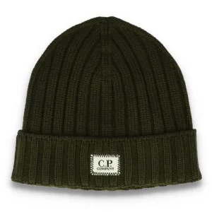 C.P. Company Logo Beanie - Olive Green Merino Wool