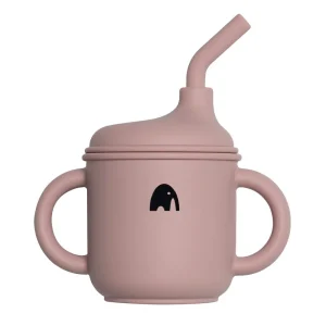 Kopp i silikon med sugerør og hank -Pale pink